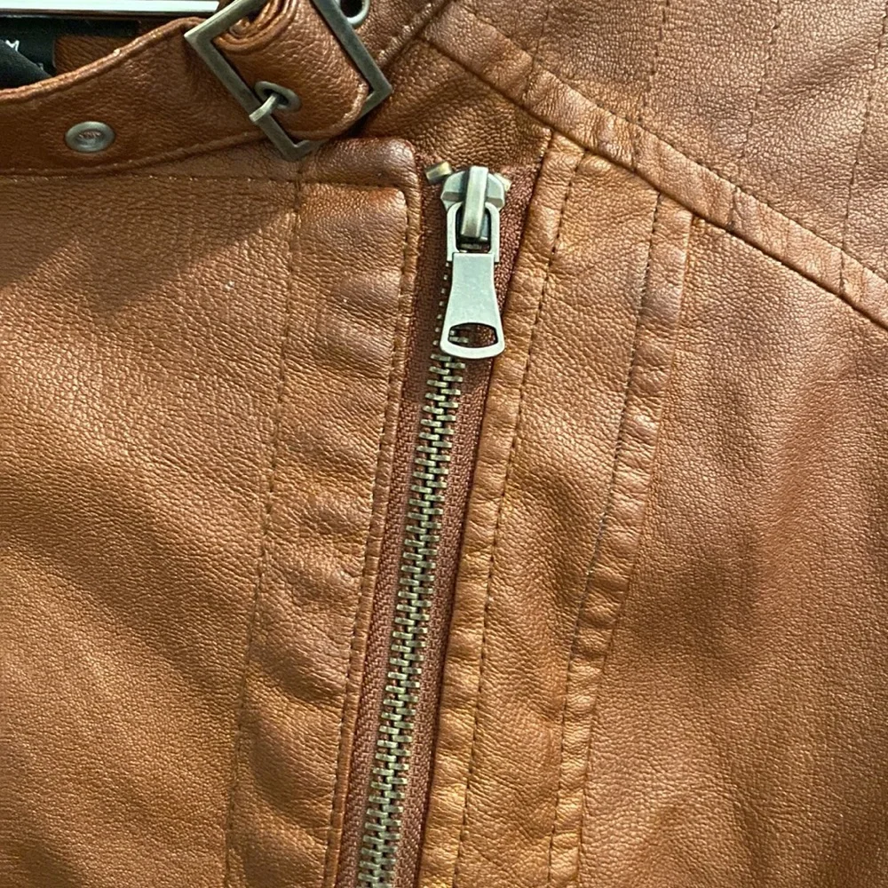 ana Faux Brown Leather Jacket Size Medium Moto Zipper - Picture 5 of 12